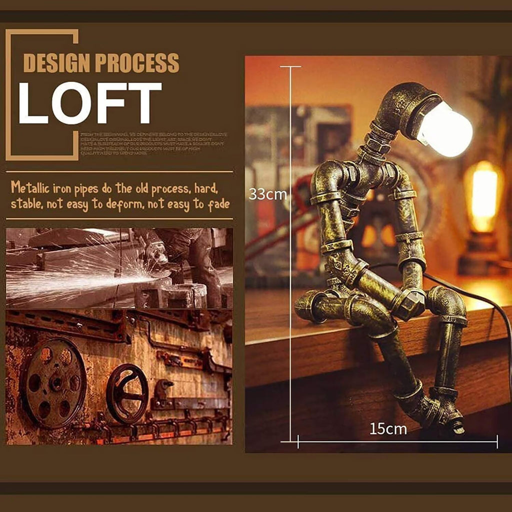 Creative Iron Robot Table Lamp Retro Robot Water Pipe Table lamp Bar Restaurant Cafe Steampunk Decoration