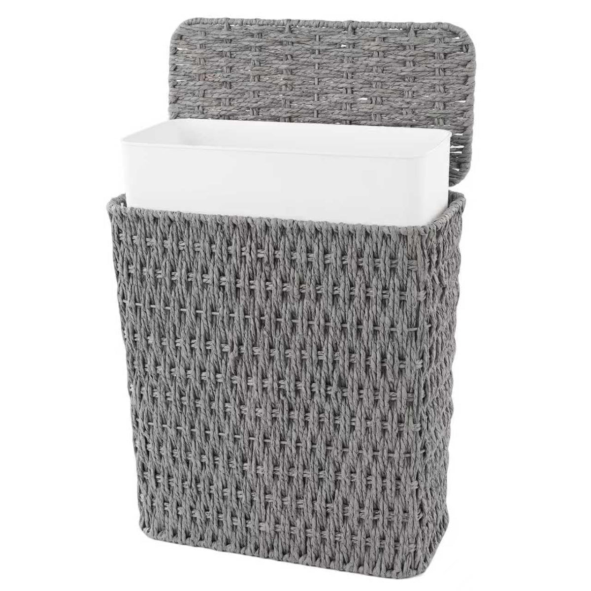 Coeusy 3 Gallon Paper Rope Bathroom Trash Can,Small Wicker Trash Cans with Lid and Liner,Woven Rattan Narrow Waste Basket for Bedroom,Office,Grey