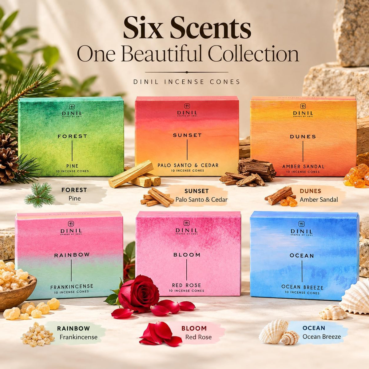 Dinil Enchanted Earth Incense Cones, 60 Count, Earthy Scent