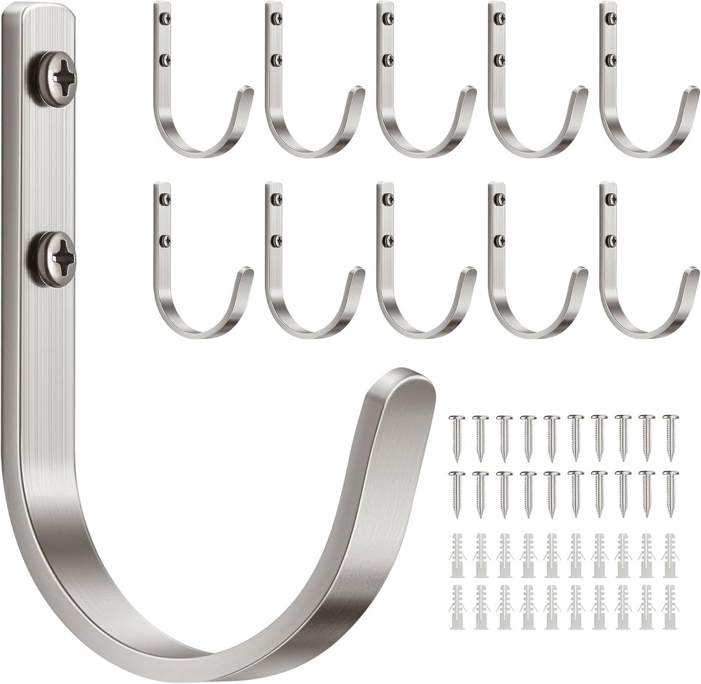 10-Pack 22LB Wall Hooks for Hanging Towel/Coat, Brushed Nickel