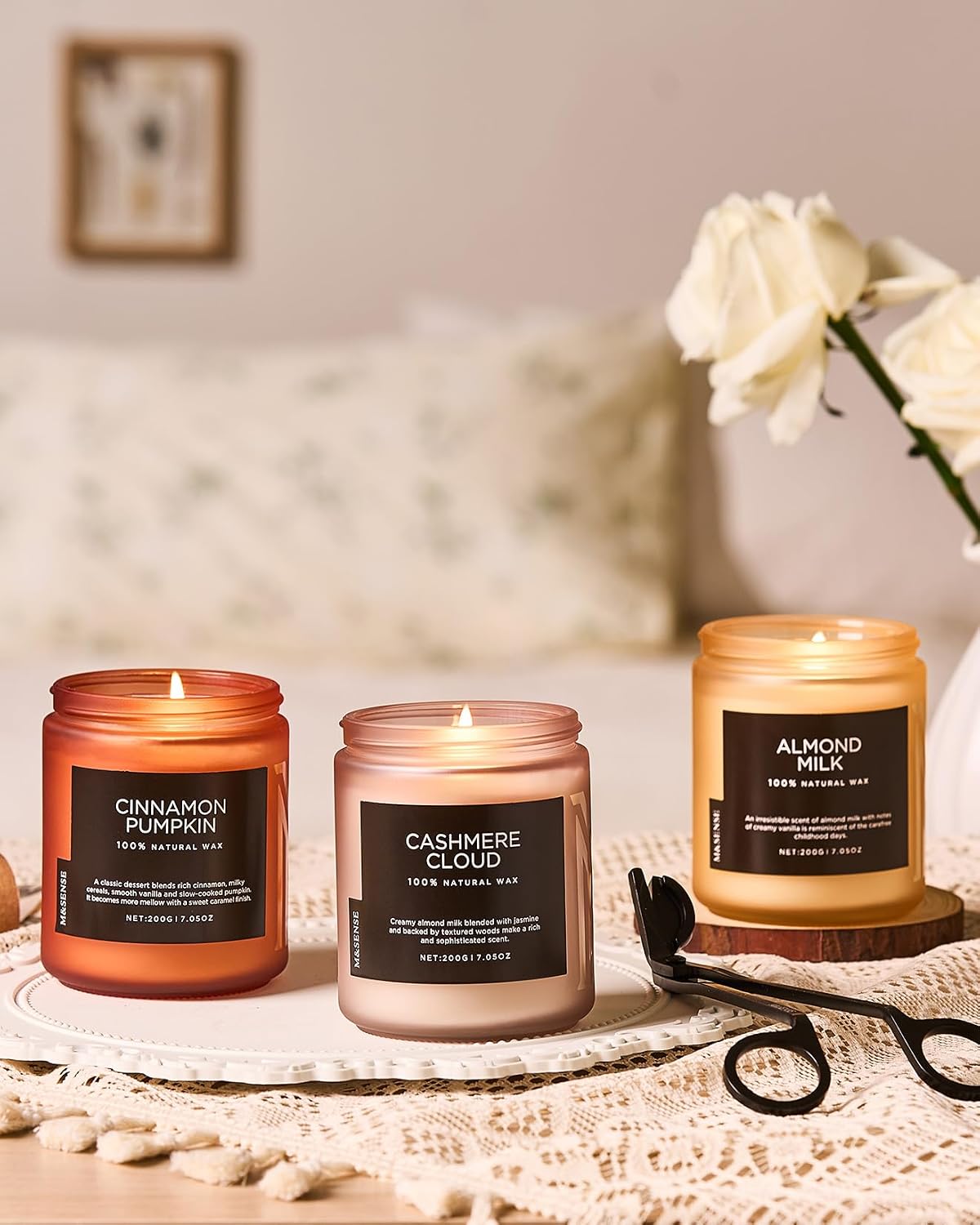 M&SENSE Cashmere Cloud Scented Candles for Home Cozy Winter Gifts Women
