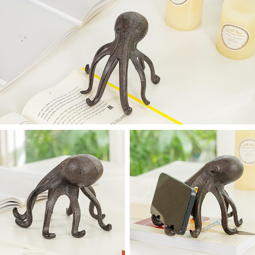Sungmor Cast Iron Octopus Sculpture, Decor Bookend & Phone Tablet Stand