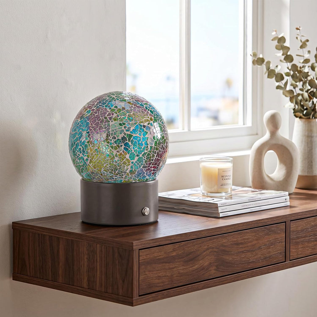 Oneach 6.5" Mini Mosaic Glass Cordless Rechargeable Battery Table Lamp