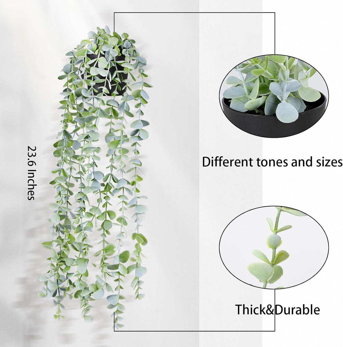 Fake Hanging Plants Eucalyptus Potted Artificial Plant Small Faux Ivy Vines Decor for Floating Shelf Kitchen Bathroom Cabinets Indoor Outdoor Pack of 2 23.6 Inches Long