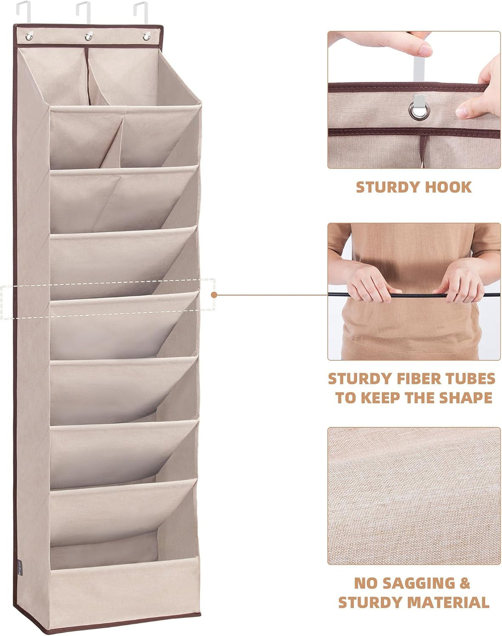 STORAGE MANIAC Over the Door Shoe Organizer Heavy-Duty Large Deep Pocket Hanging Shoe Organizer Shoe Rack Door Closet Shoe Organizer for Wall, Dorm & Narrow Door Storage Shoe Holder Oat Beige, 2 Pack