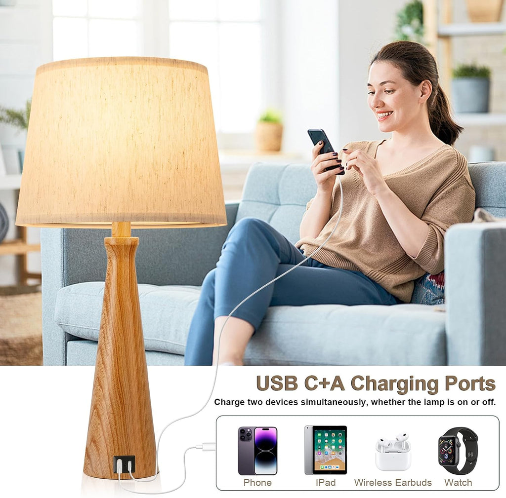 Modern Touch Table Lamps for Living room Set of 2（Imitated Wood Base）