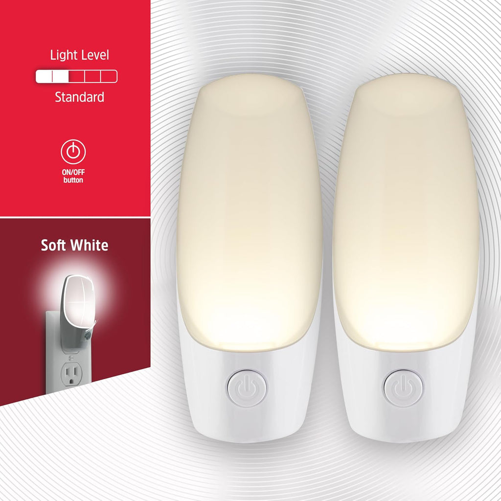 Energizer Night Light Plug into Wall with Manual On Off Switch, 2-Pack