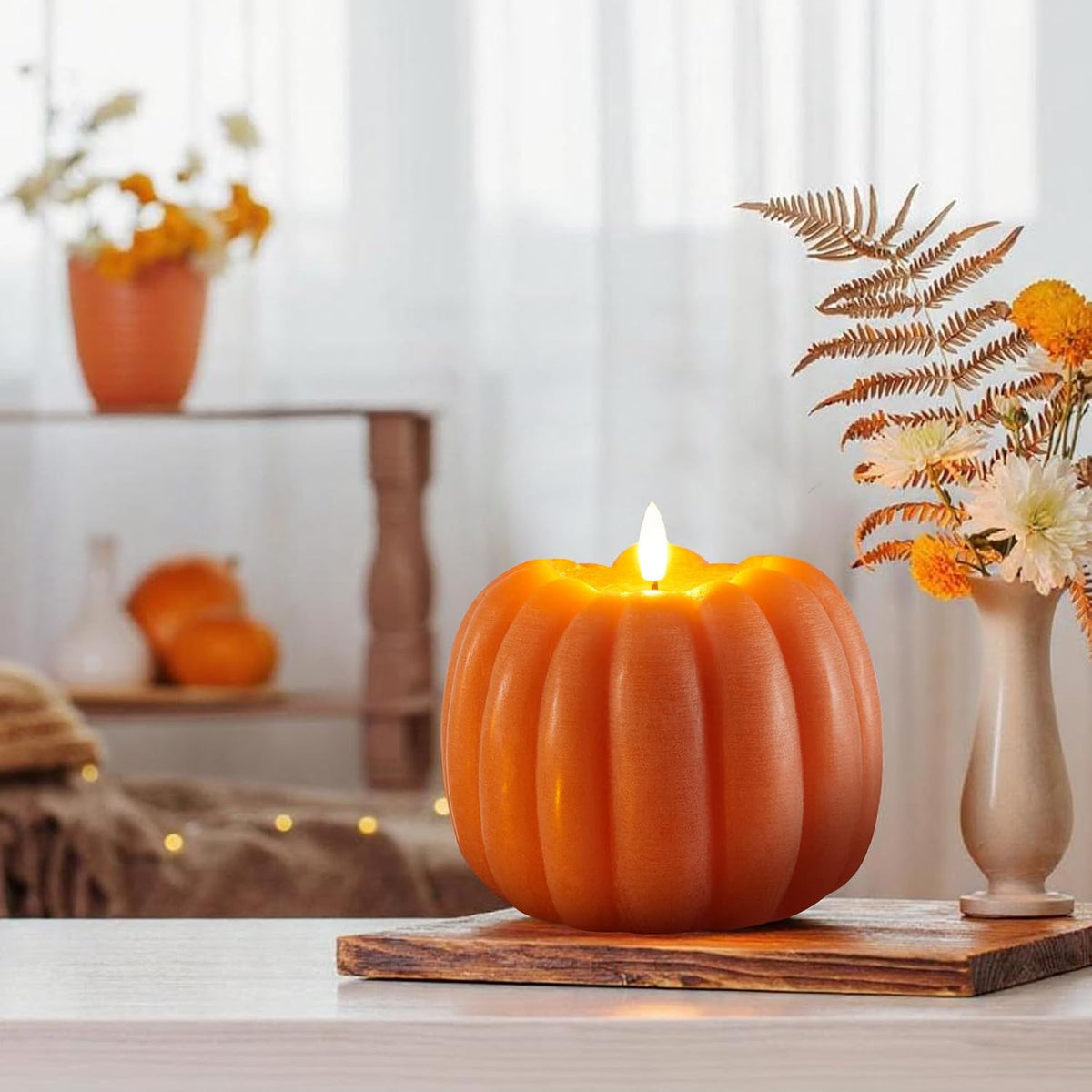 Fall Decor, Fall Decorations for Home, Flameless Pumpkin Candle, Orange