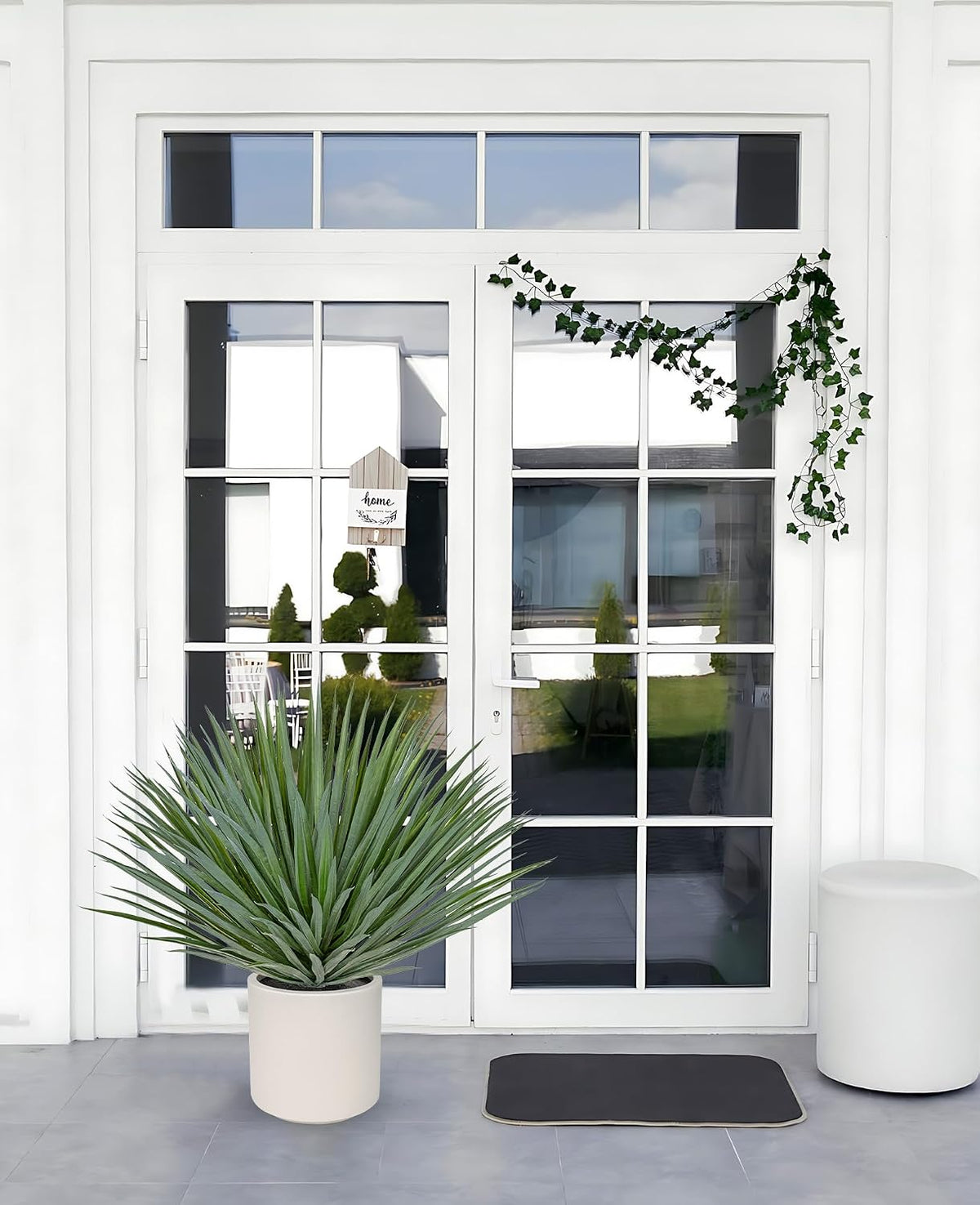 Briful Large Agave Plant Artificial in Resin White Pot, 26.3in Outdoor Fake Agave Plant Realistic Artificial Agave Cactus for Indoor Home Office Garden Front Patio Decor