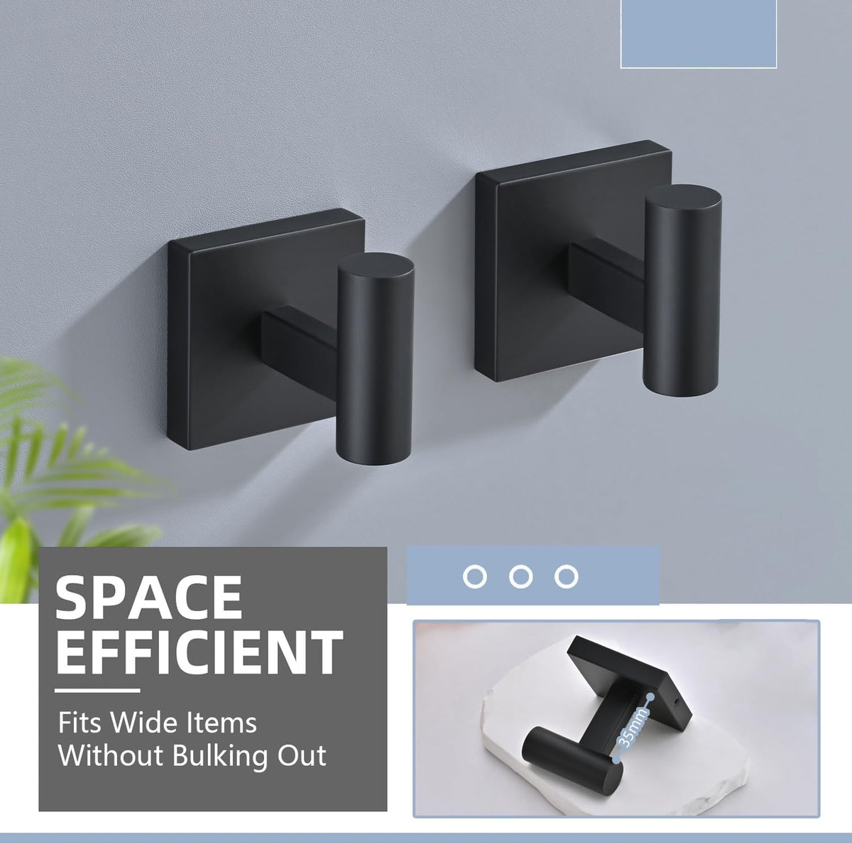 Toilet Paper Holder Set with 2 Robe Hooks, Matte Black