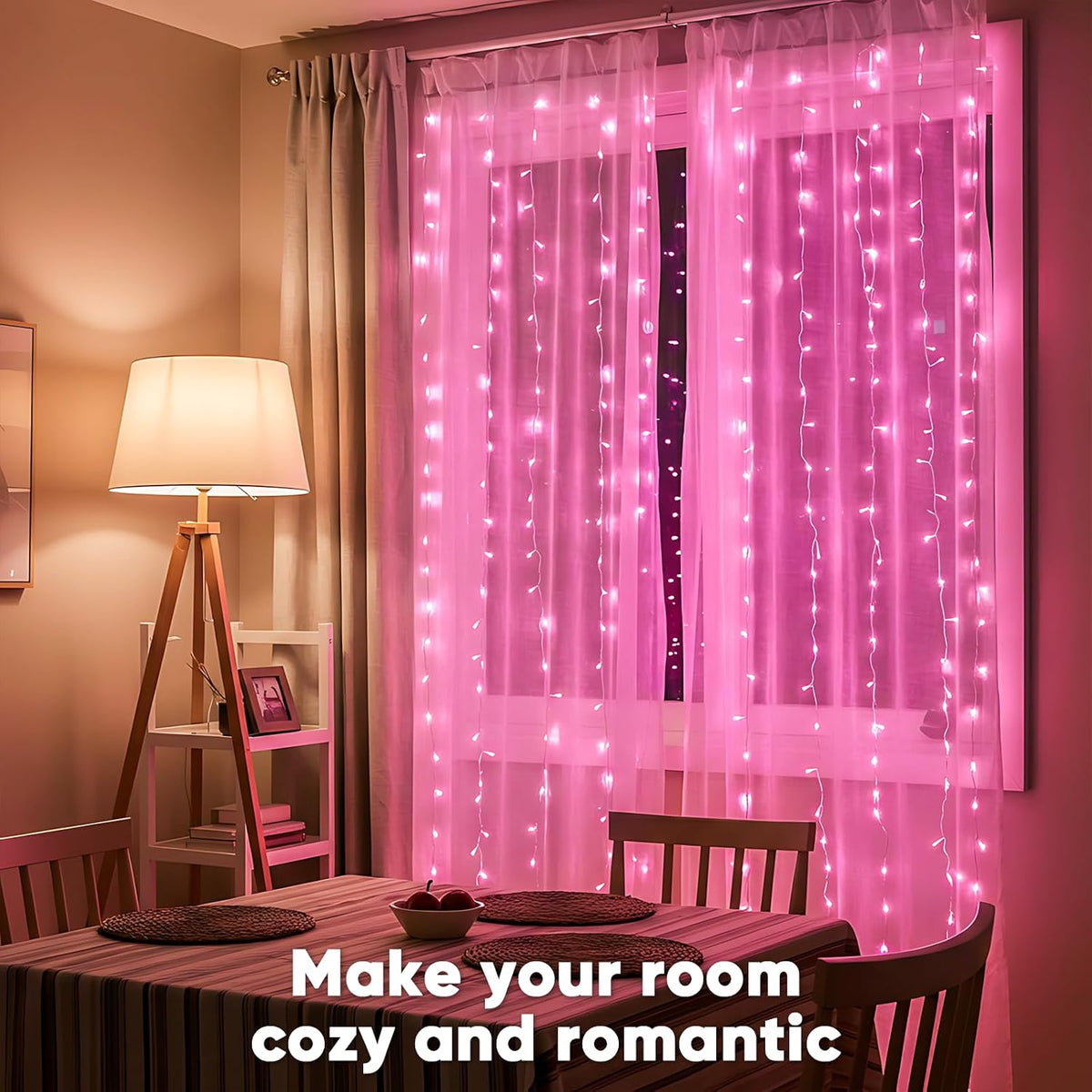 suddus Curtain Lights for Bedroom, 300 Led 9.8ft x 9.8ft Hanging String Lights Outdoor, Fairy Curtain Lights for Backdrop, Window, Wall, Wedding, Party,Birthday Decoration,Pink