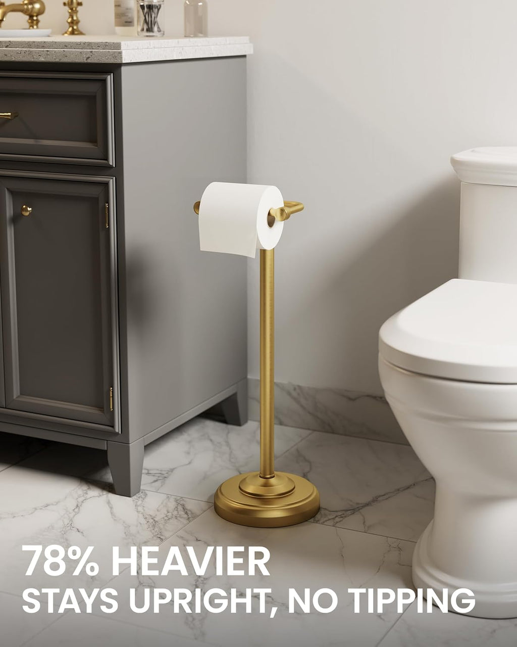 Brushed Gold Toilet Paper Holder Stand Freestanding, Weighted Base, 22 in
