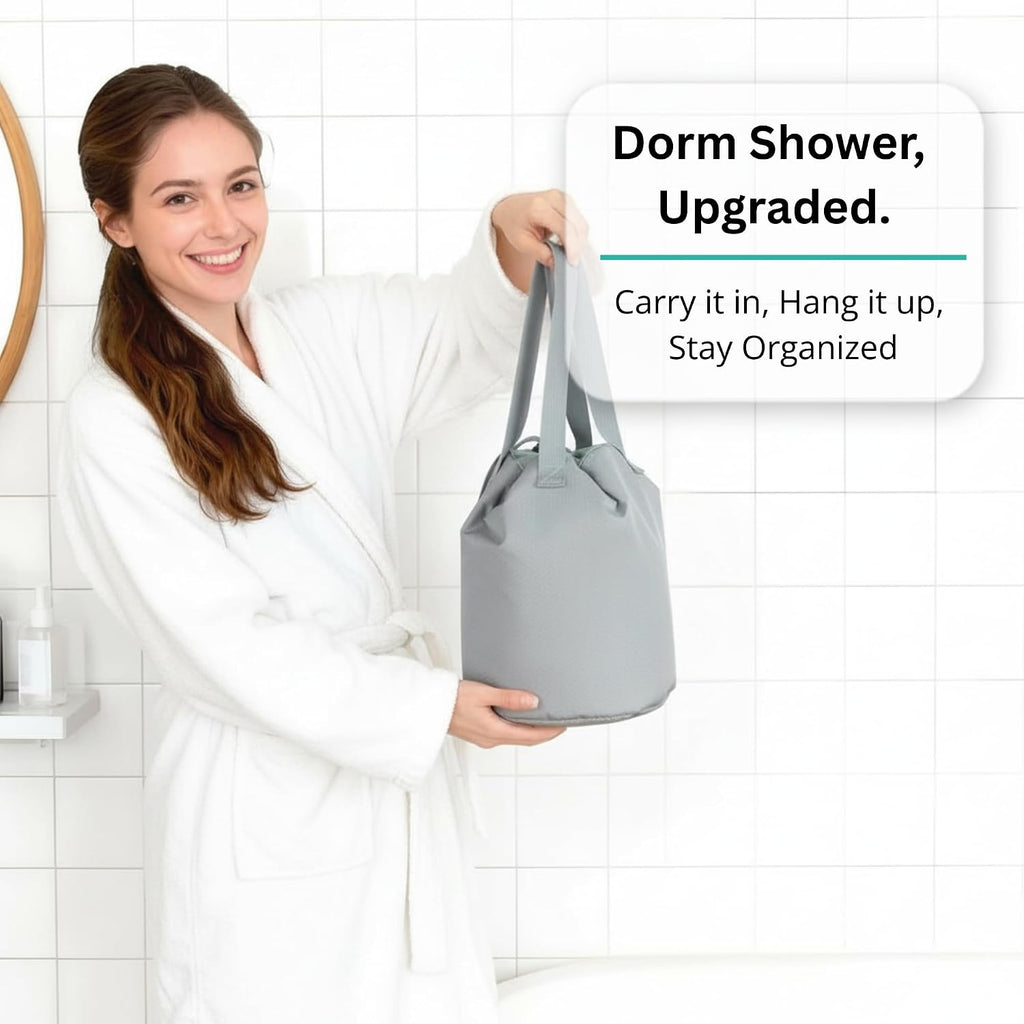 Portable Shower Bag with Drawstring Closure and Breathable Mesh Bottom – Travel Shower Caddy, Foldable Durable Design with Mesh Bottom for Cruise Ship Essentials, College Dorm Shower Caddy (Sage Grey)