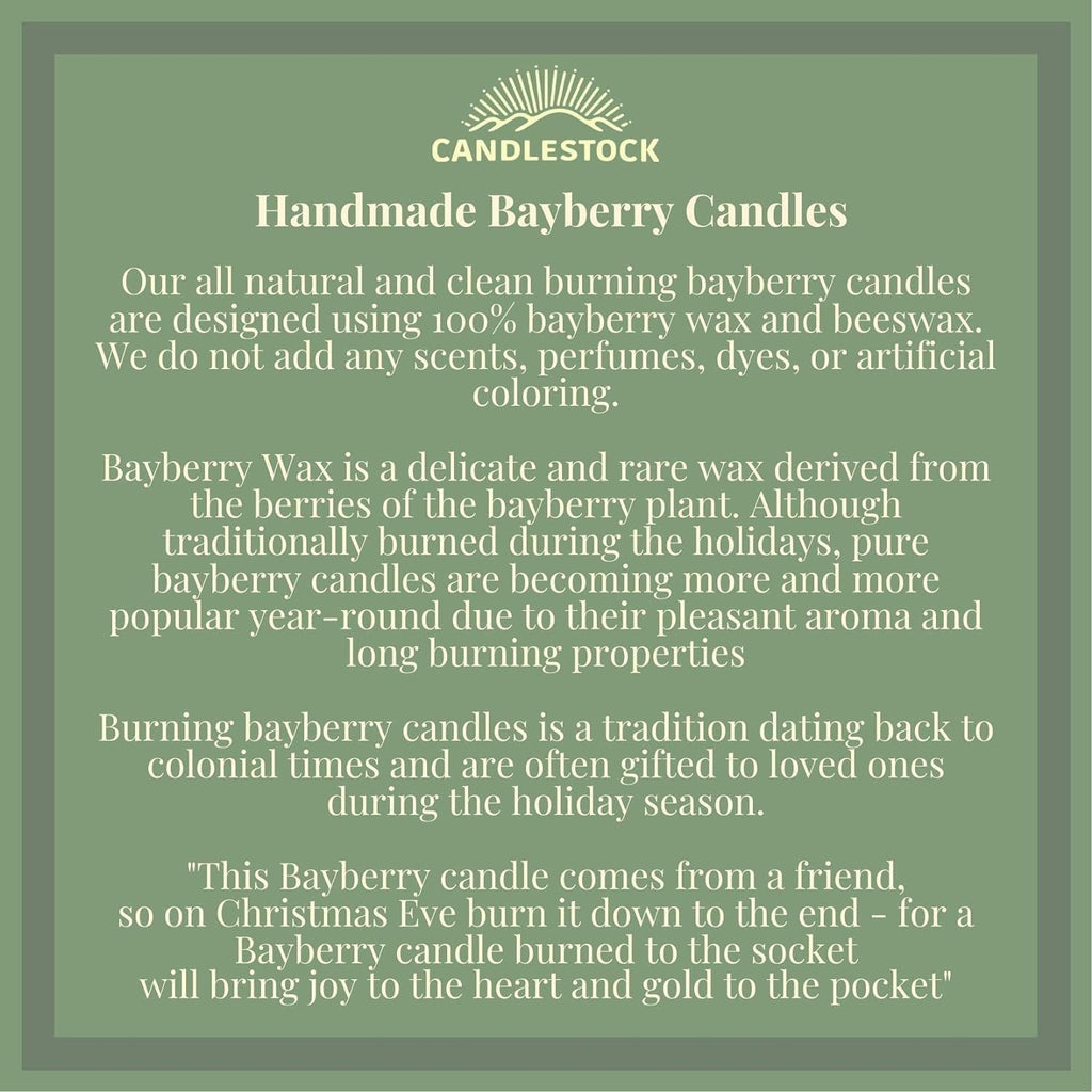 Candlestock Real Bayberry Taper Candle Pair 8 inch - Pure Bayberry and Pure 100% USA Beeswax Blend - Dripless Taper Candles - 2 Pairs (4 Candles)