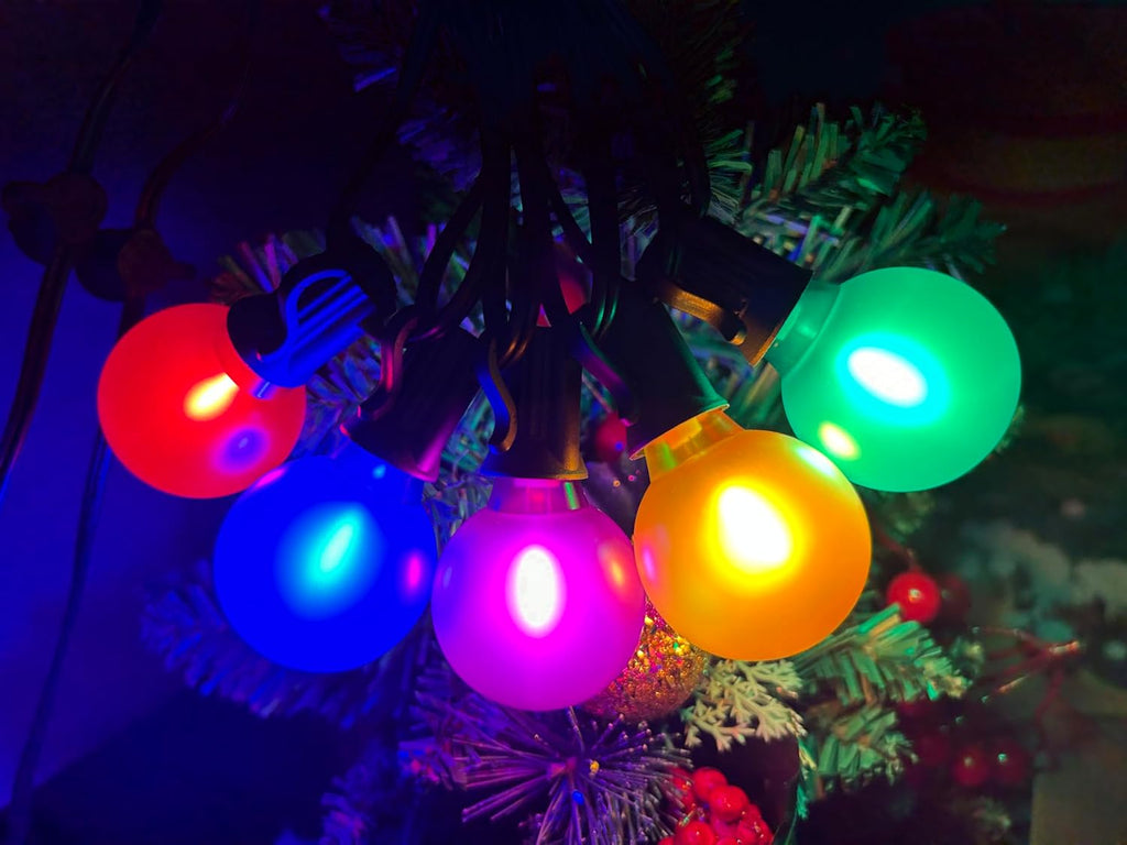 25 Pack G40 LED Multicolor Christmas Replacement Light Bulbs, 1 Watt E12/C7 Candelabra Base Plastic Shatterproof LED Globe Edison Bulbs for Indoor Outdoor Patio String Lights, Frosted Colored