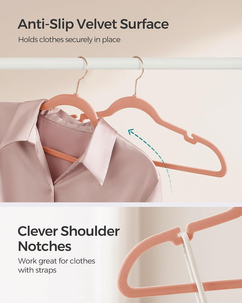 SONGMICS Velvet Hangers 50 Pack, Non-Slip Clothes Hangers, Coral Pink