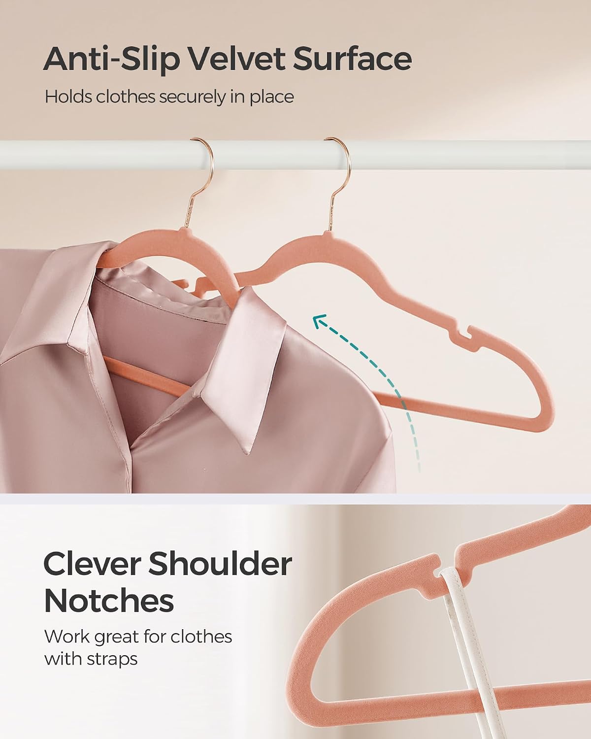 SONGMICS Velvet Hangers 50 Pack, Non-Slip Clothes Hangers, Coral Pink