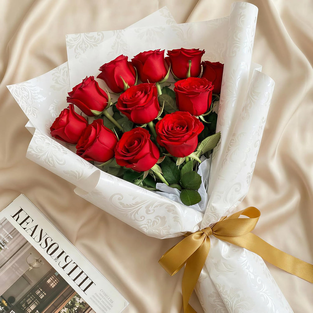 Lifewit Classic Red Artificial Roses Flowers, Faux Long Stem Roses Bulky