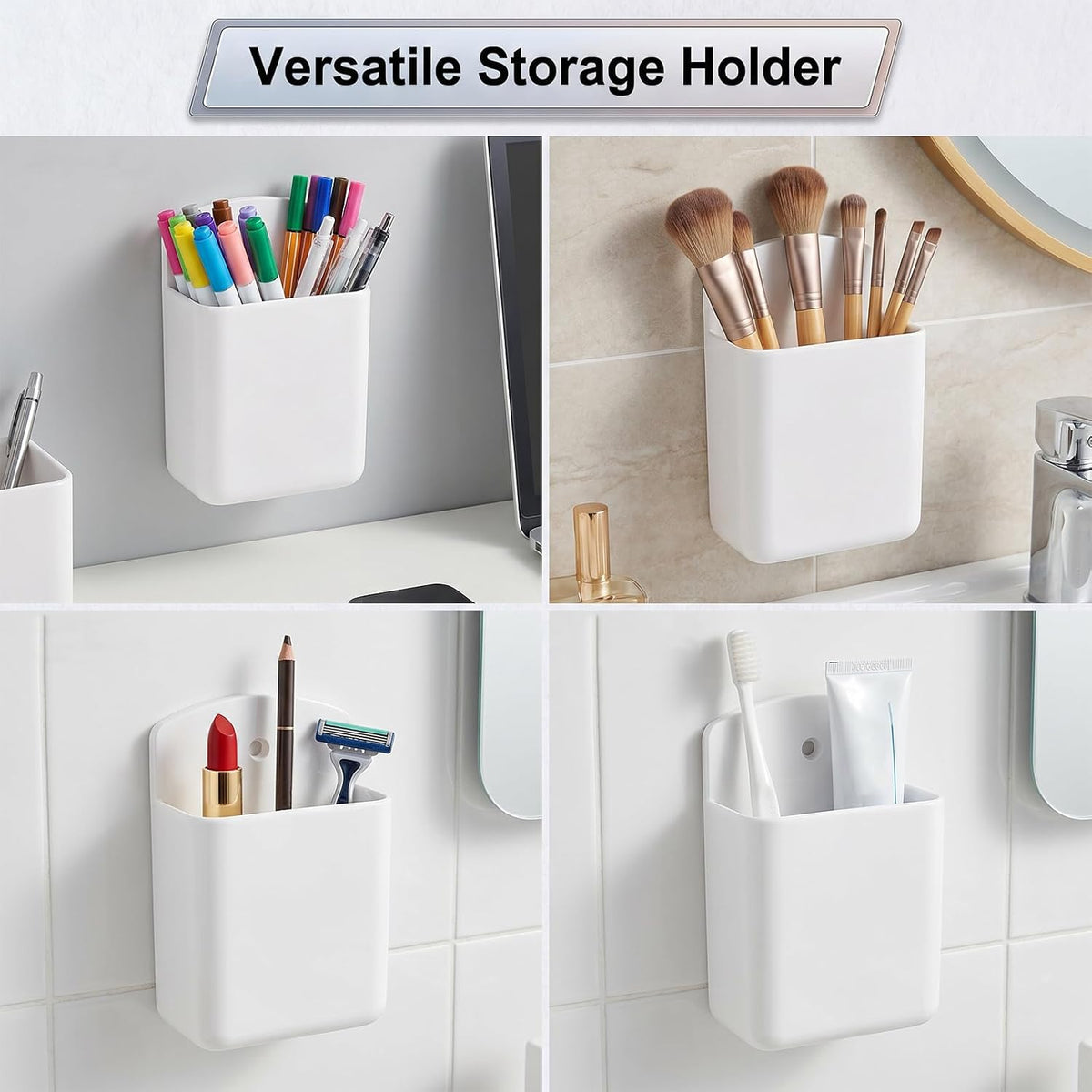 2 Pack White Remote Control Holder, Self adhesive Wall Mount Storage Box for TV and Air Conditioner Remote Controls, Pen Holder Organizers and Accessories for Home Office School