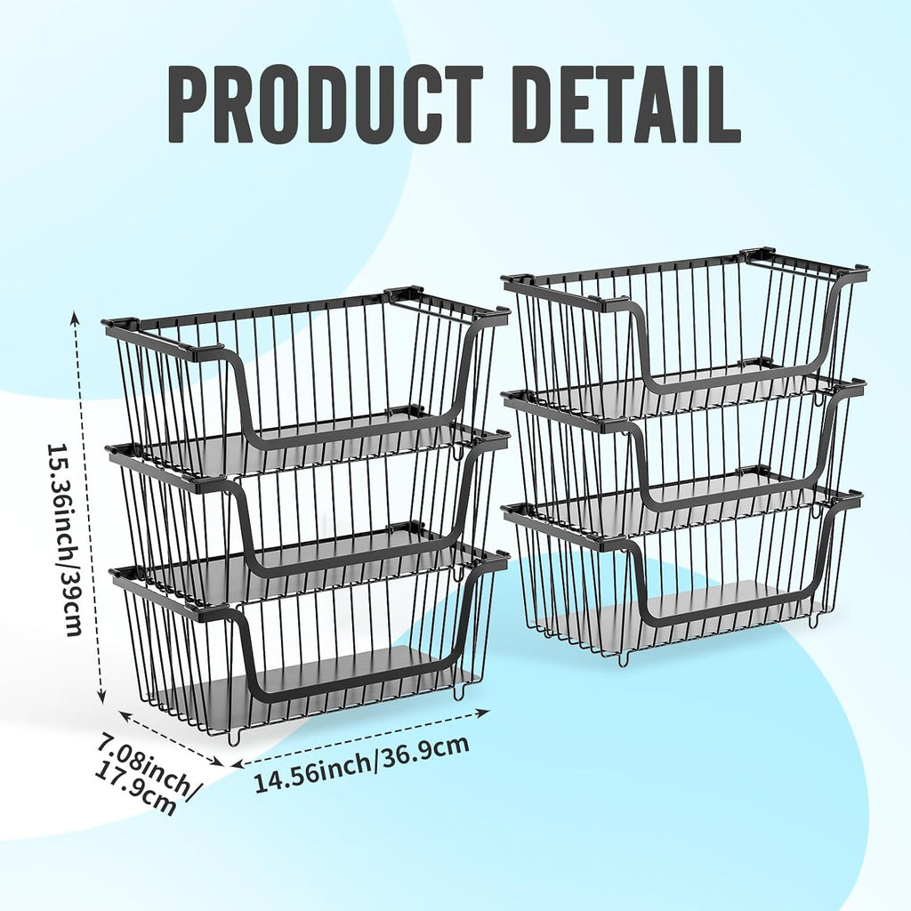 GAOKASE 6 Pcs Stackable Wire Baskets for Pantry Organizers and Storage,