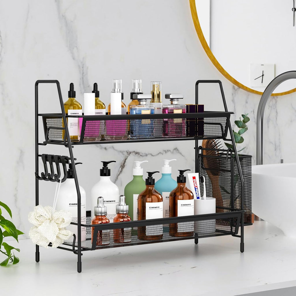 VITVITI 2 Tier Bathroom Countertop Organizer, Vanity Storage Shelf, Black