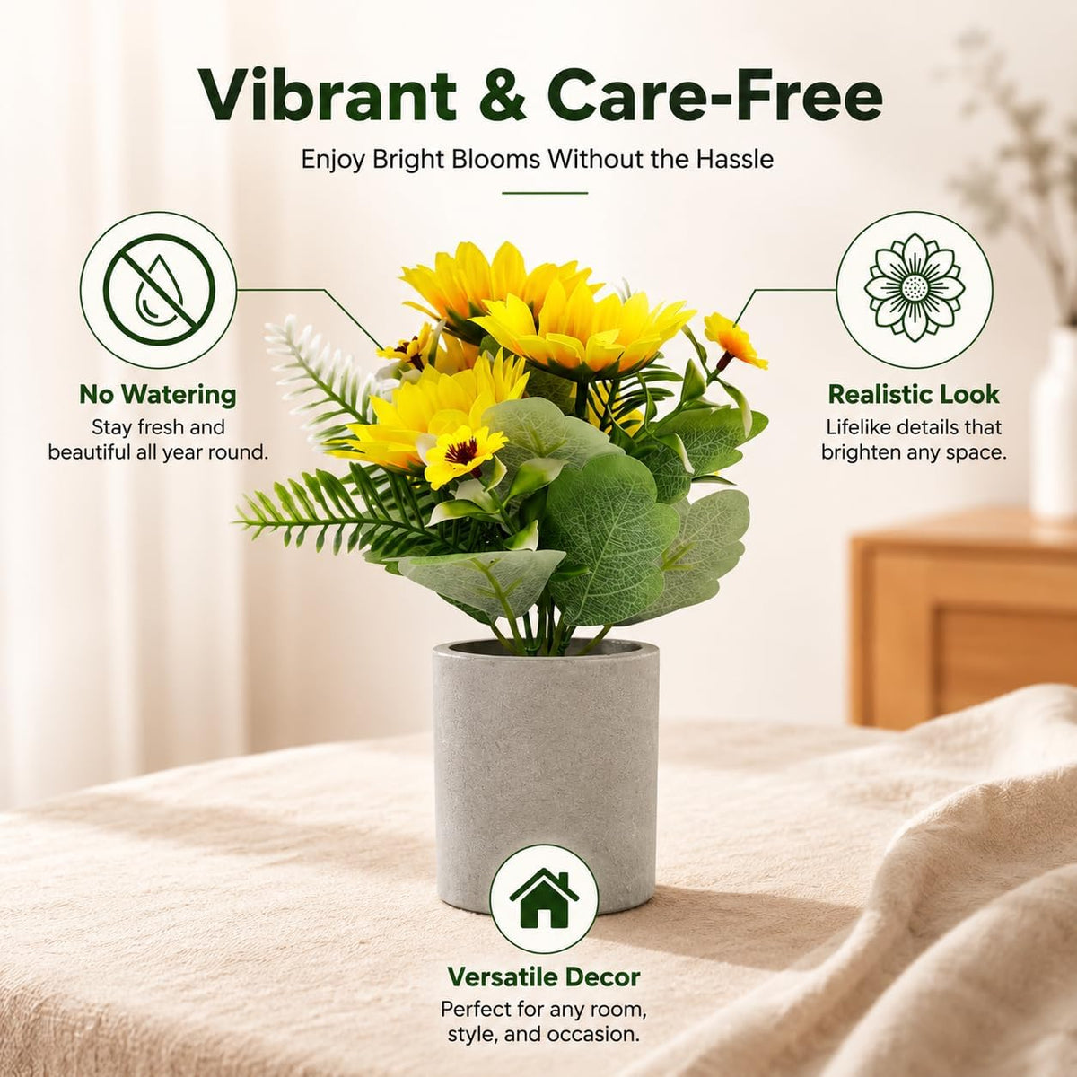 Fall & Thanksgiving Decor Artificial Sunflower Plants in Pot, 2 Pack