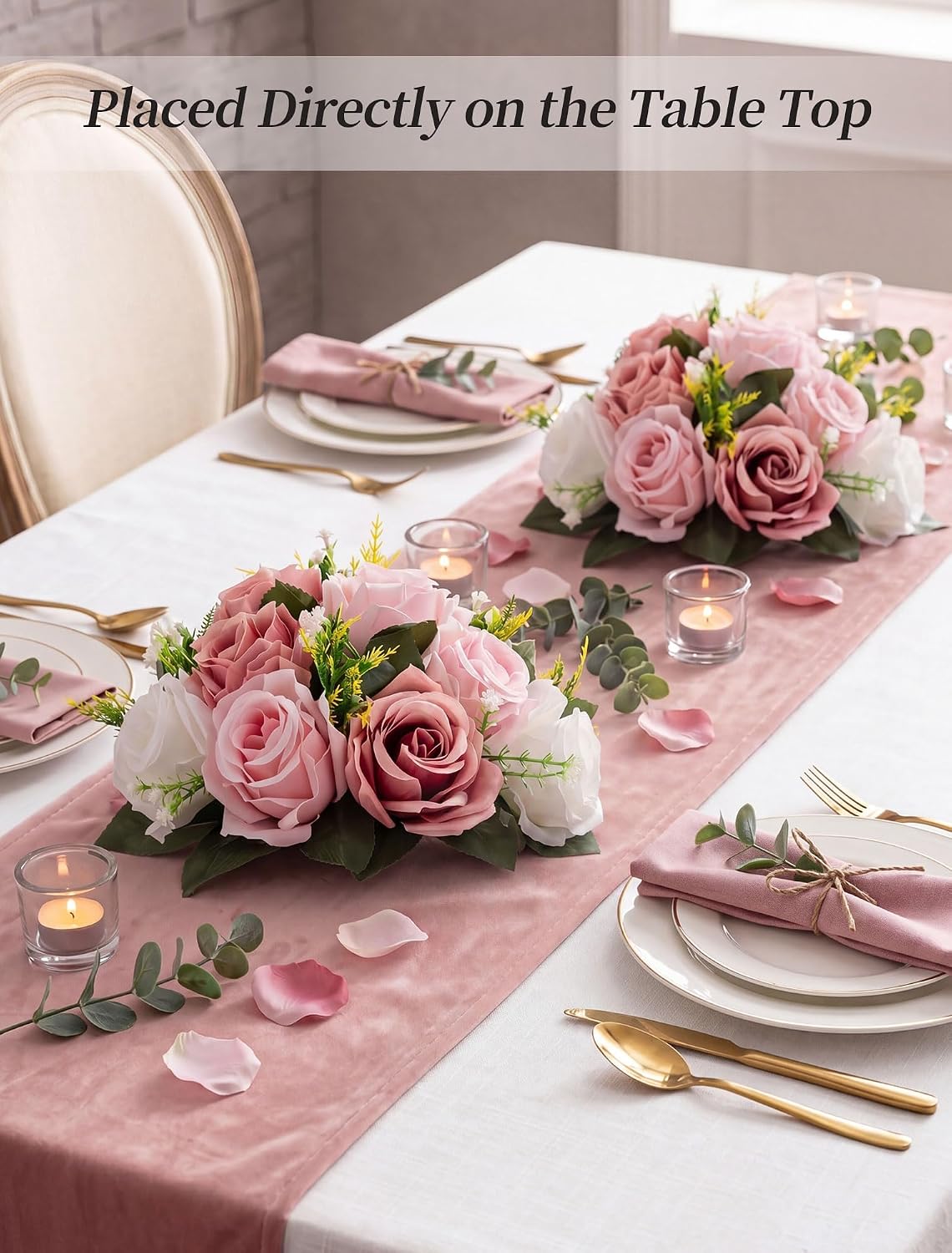 BLOSMON Dusty Rose Flowers Decoration: 2 Pcs Pink Artificial Flowers Balls for Wedding Dinning Table Centerpieces - Fake Silk Kissing Floral Arrangement for Home Party Event