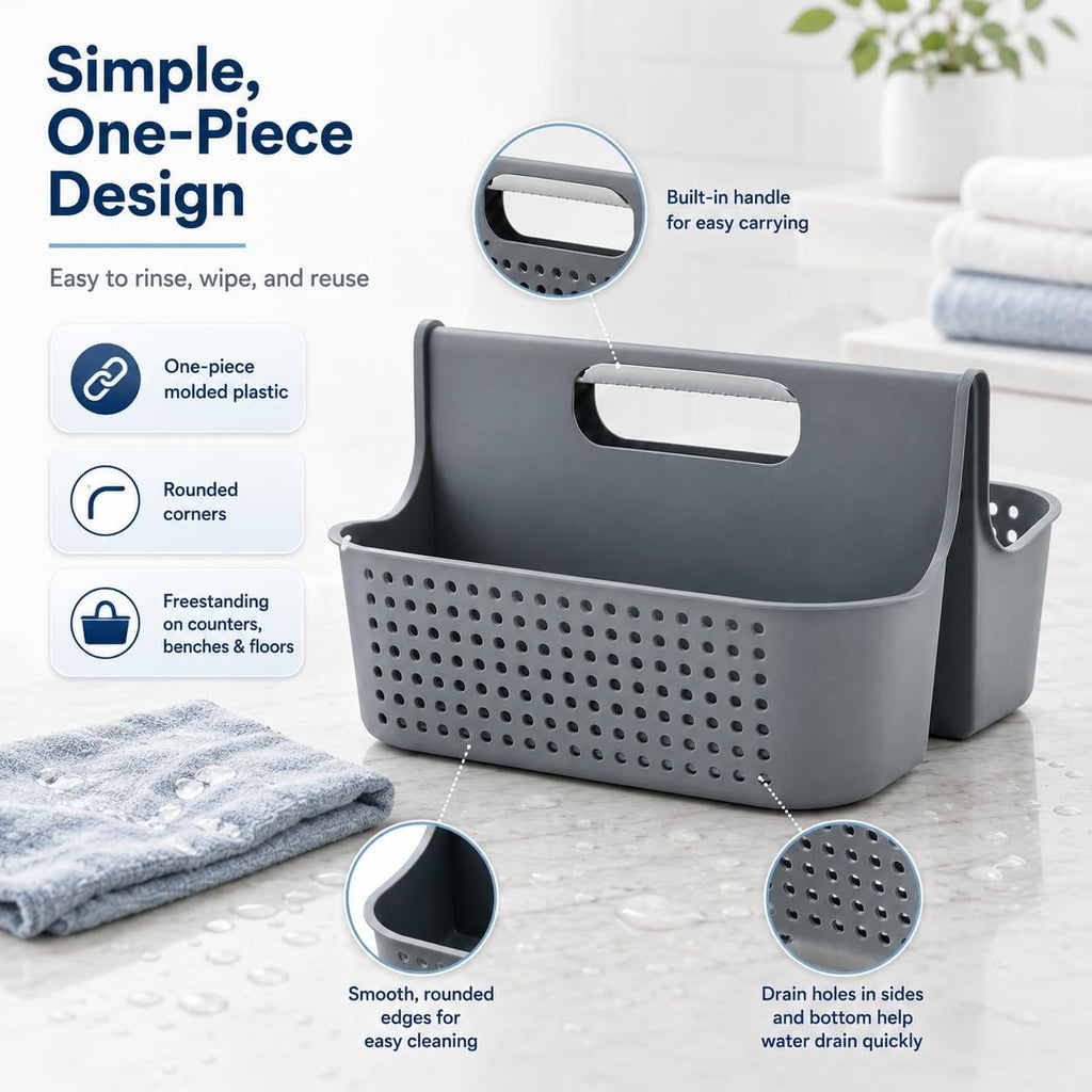 NINU Gray Portable Shower Caddy, 2-Compartment Storage Organizer