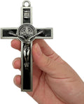 BONITTER Antique Silver Crucifix Wall Cross-St. Benedict Metal Wall Art-5.0 InchX2.7 Inch Black White Brown Enamel Give Blessing and The Spiritual Sacred:Faith Gift for your Acquaintances (Black)