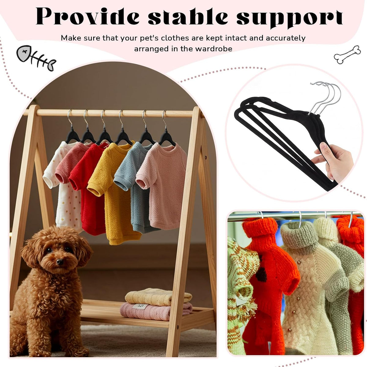 Weysat 24 Pcs Black Pet Hangers 11" Non-Slip Velvet 360° Swivel Hook