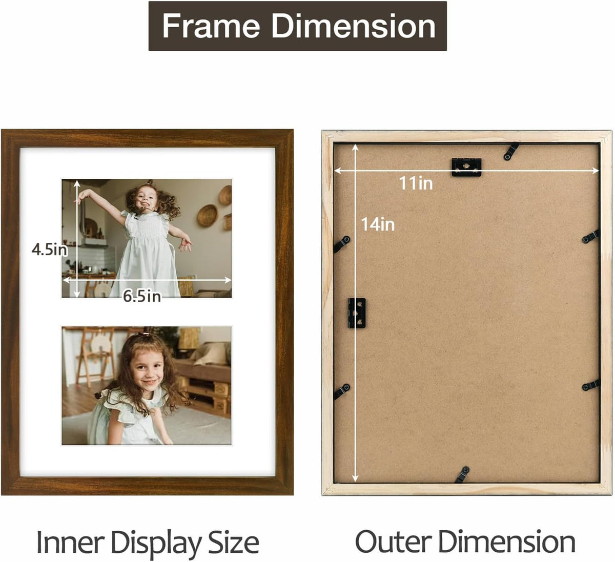 Golden State Art 11x14 Brown Wood Frame - for Two 5x7 Pictures, 1 Pack