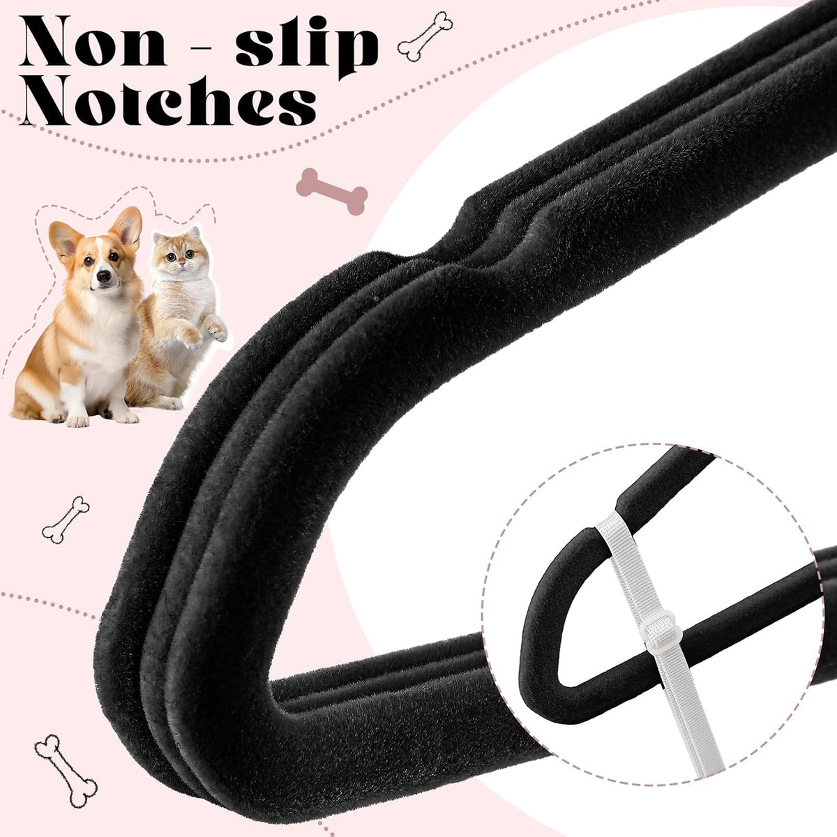 Weysat 24 Pcs Black Pet Hangers 11" Non-Slip Velvet 360° Swivel Hook