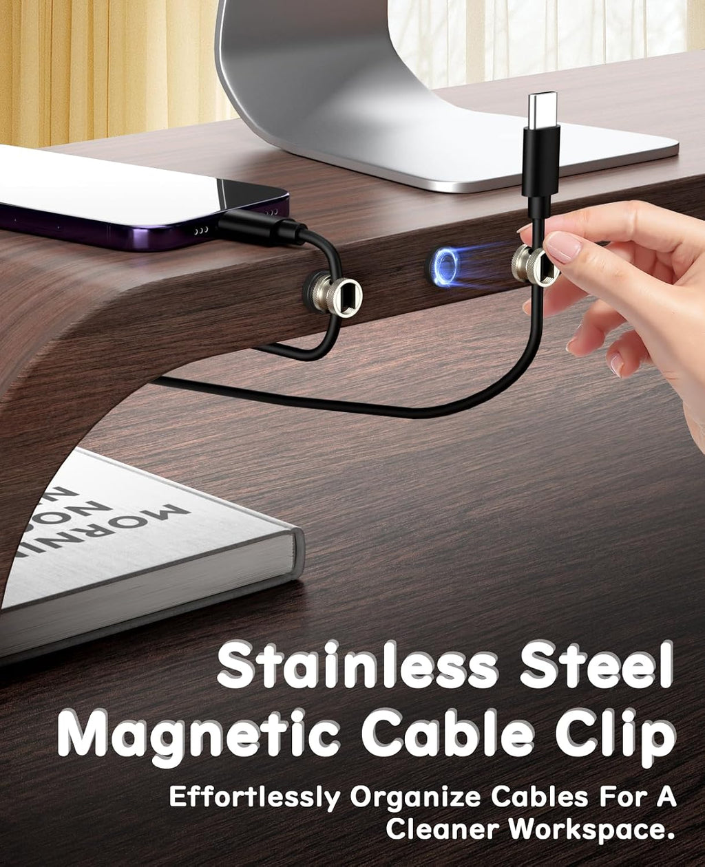 Maveek Magnetic Cable Clips 8Pcs, Stainless Steel Cord Anchor, Metal Silver