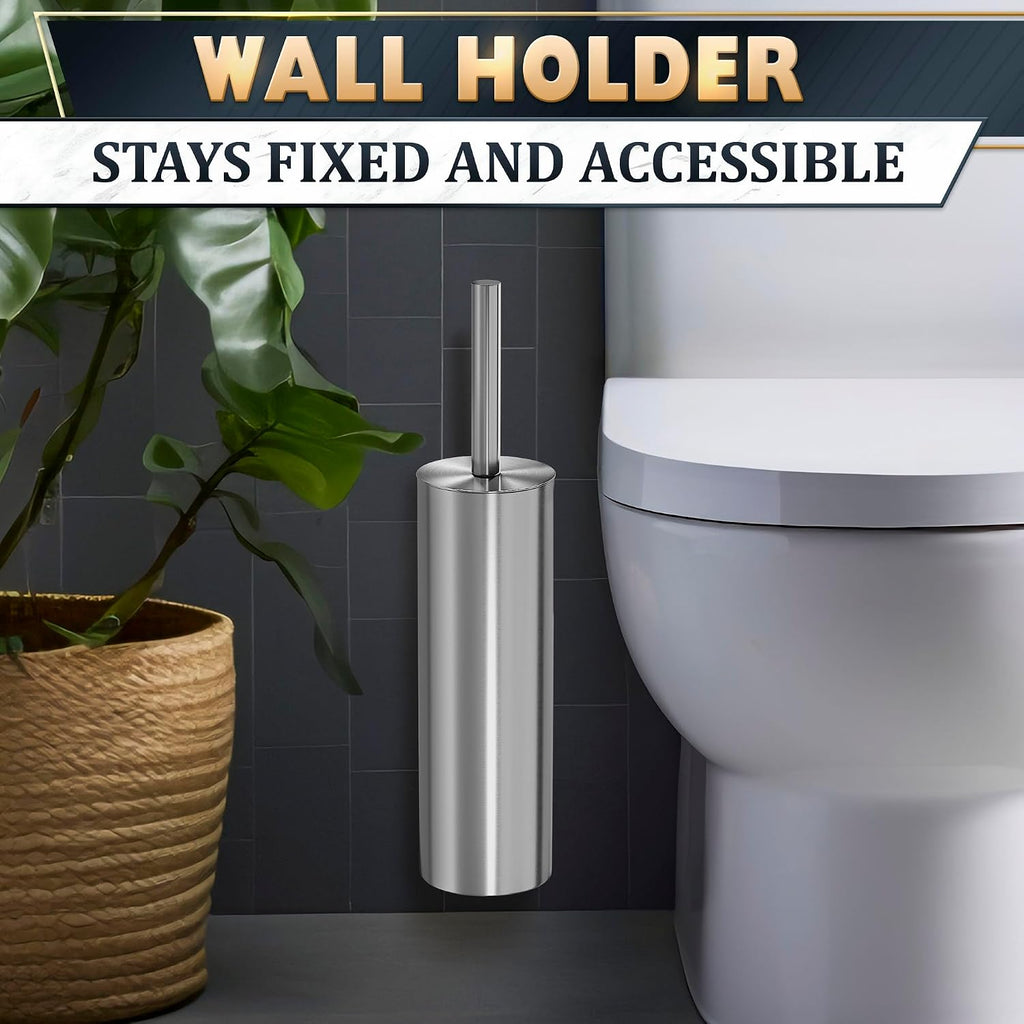 Wall-Mounted Toilet Brush and Holder Set, Stainless Steel (Silver)
