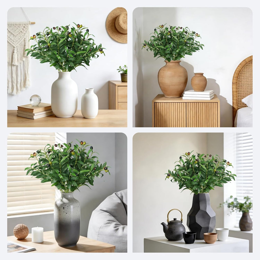 Faux Olive Branches, 18''Artificial Olive Stems,Perfect Greenery for Vase,Greenery for Centerpieces,Coffee Table,Home Decoration for Dining Room & Living Room,6pcs