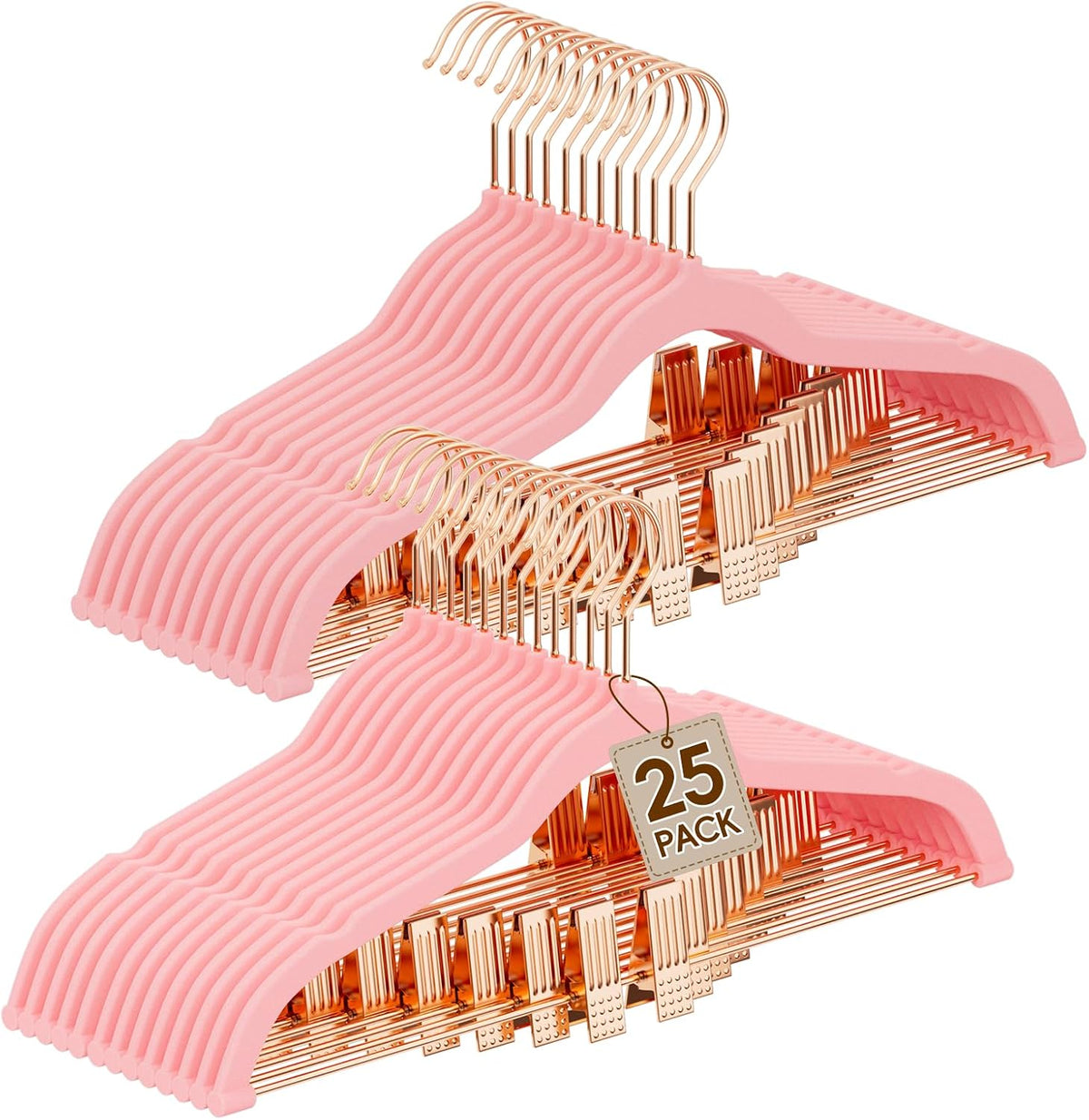 Pink Velvet Felt Hangers, Adjustable Clips for Pants, Skirts
