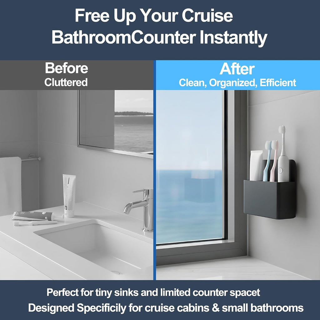 Magnetic Toothbrush Holder – Cruise Must-Have Wall-Mount Bathroom Organizer – Cruise Essentials 2025 & 2026 for Royal Caribbean, Alaska & Caribbean Staterooms (Black)