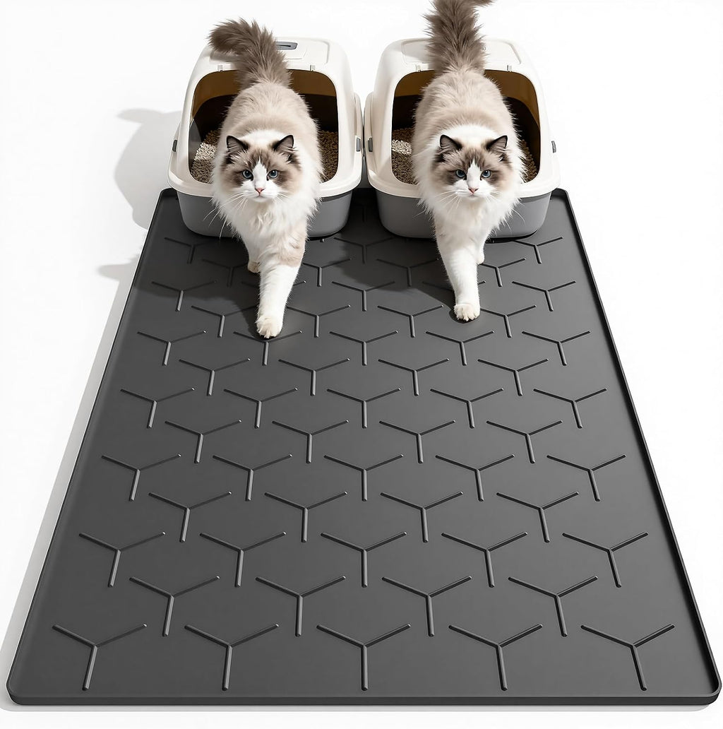 Garoopion Silicone Cat Litter Mat Large 40" X 28", Easy to Clean, Black
