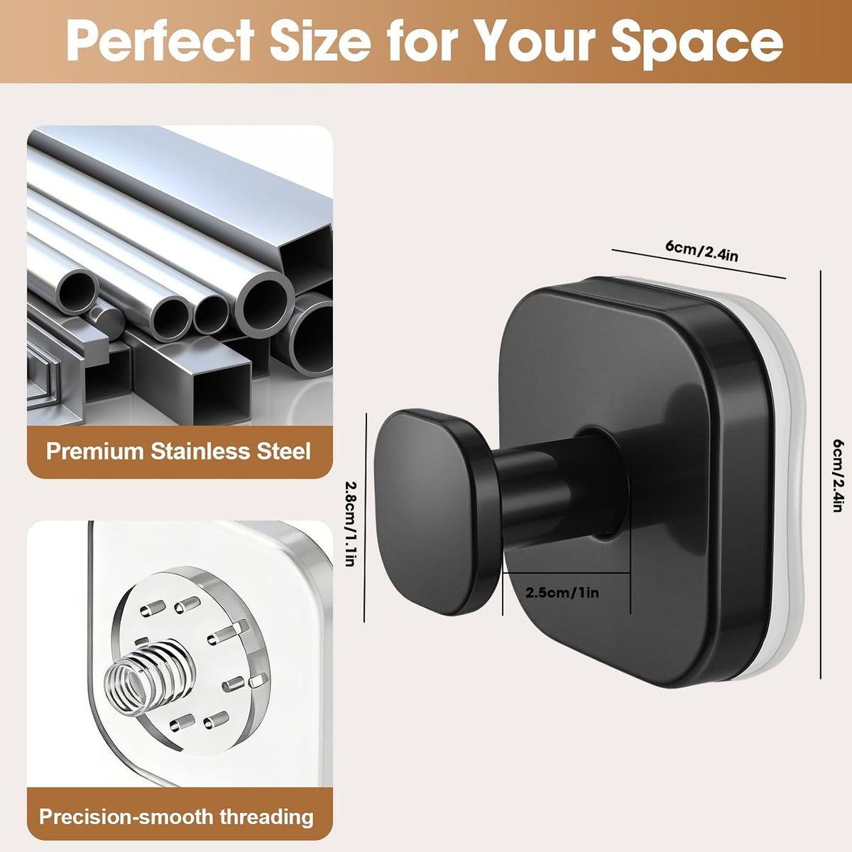 Suction Cup Hooks Steel for Bathroom, Heavy Duty, Waterproof, No Drill