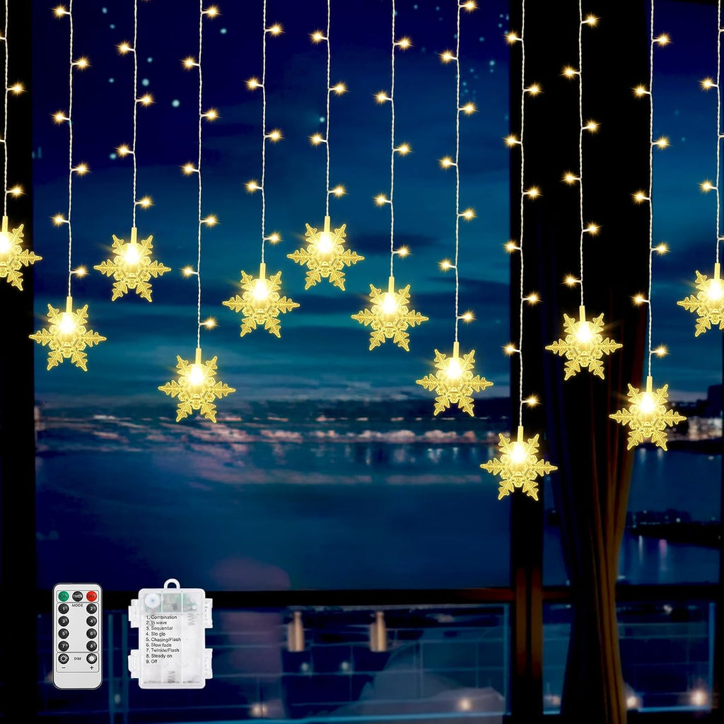 Lewondr 90 LED Christmas String Curtain Lights with 6H Timer & 8 Modes