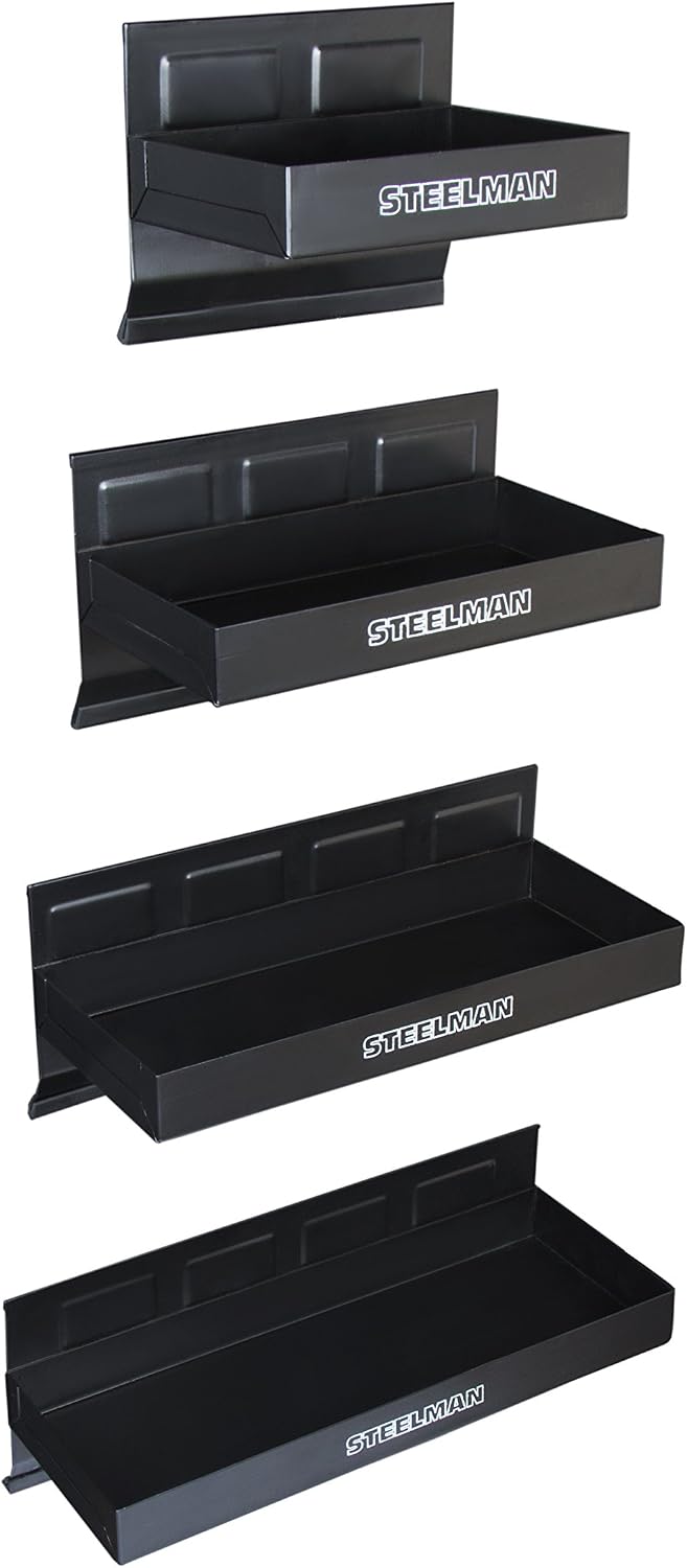 Steelman Non-Marring Magnetic Tool/Parts Storage Trays for Rolling Toolboxes, Durable Steel, 4-Piece Set