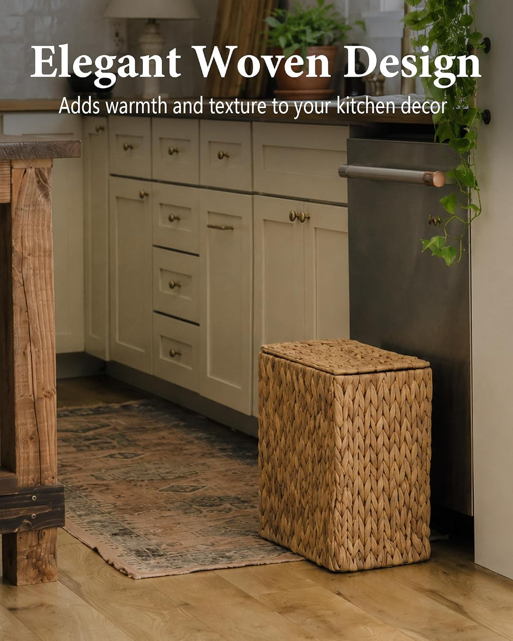 Wicker Trash Can with Lid, 3 Gallon Small Bathroom Trash Can