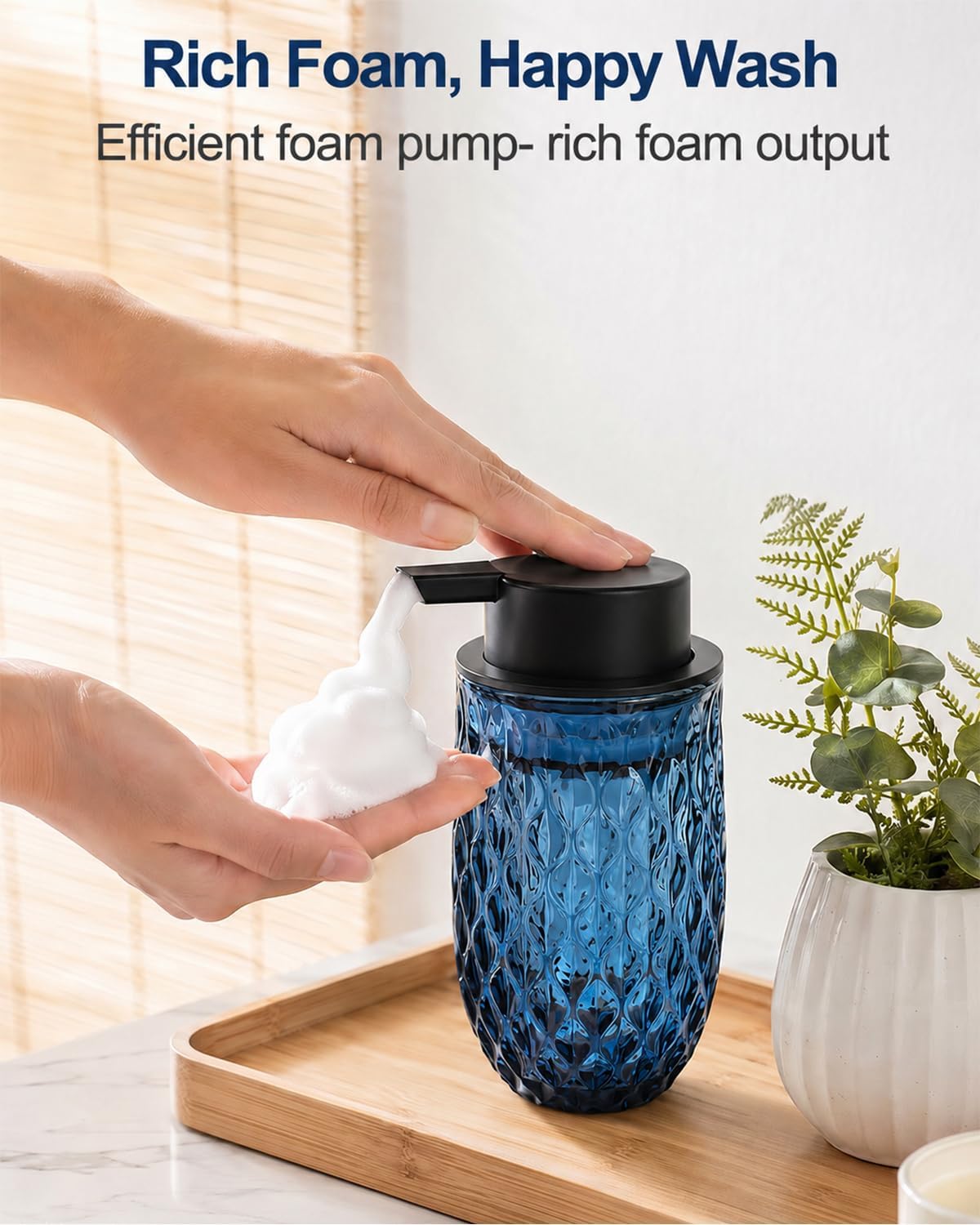 Glass Foaming Soap Dispenser, Blue Embossed Foam Hand Soap Dispenser, 2PCS