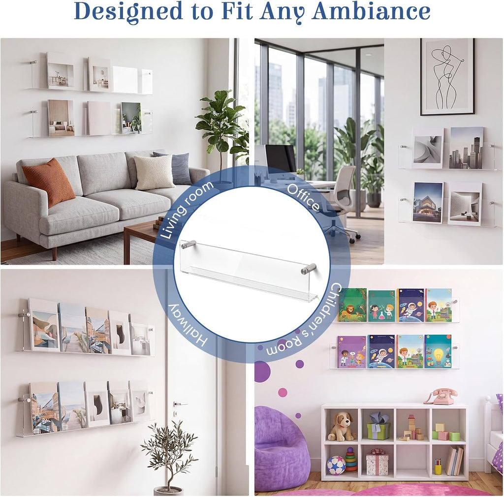 2 Pack Clear Acrylic Magazine Holder Wall, Brochure, 30 Inch
