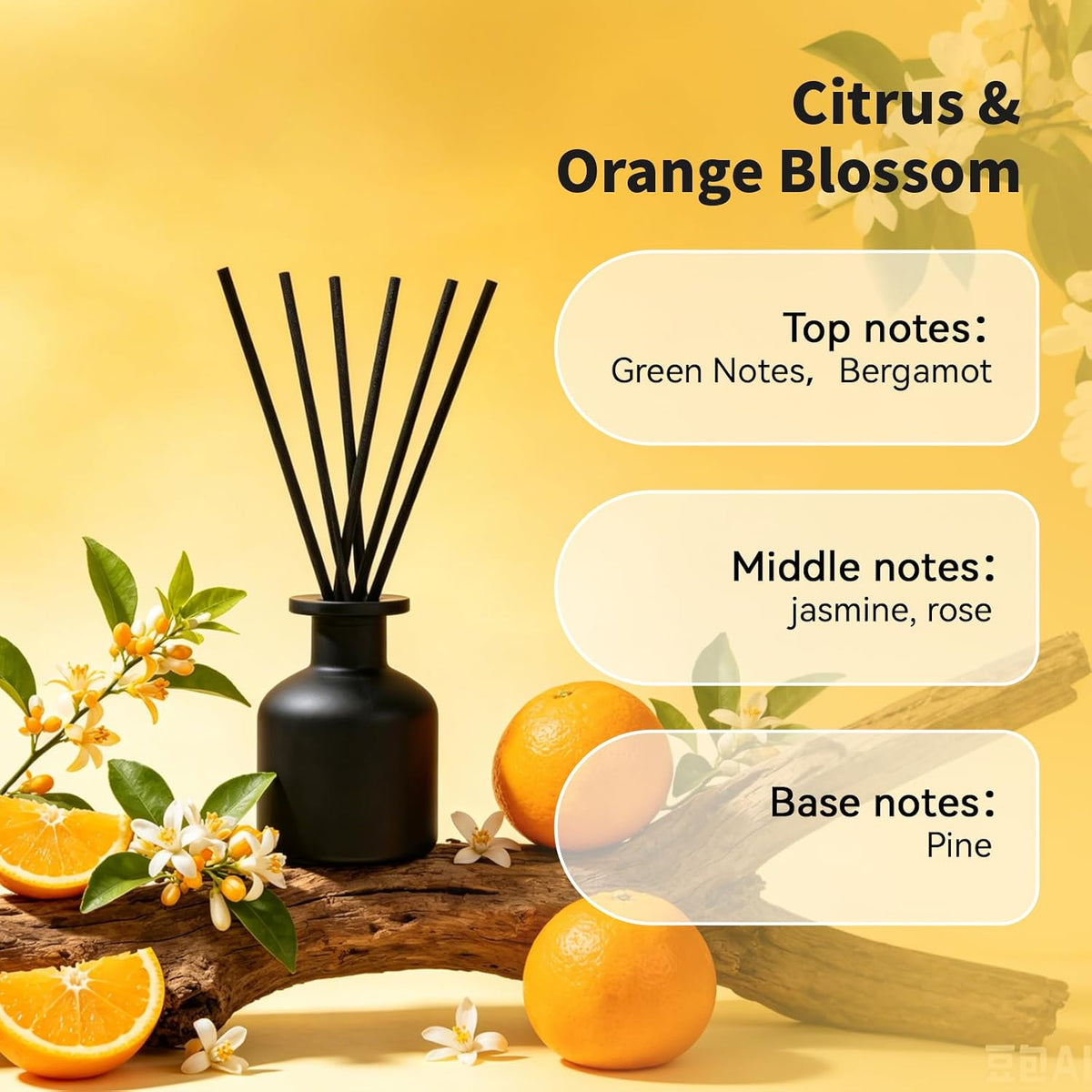 Brakula Reed Diffuser Set, Citrus & Orange Blossom Scent, 4.06 fl oz