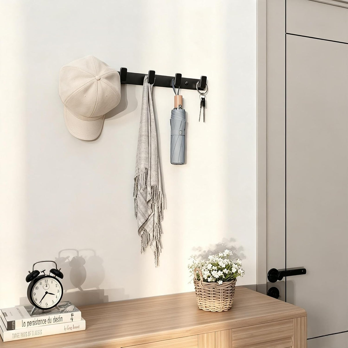 Black Wall Mount Coat Rack, 5 Wall Hooks For Hanging Key Holder Hat Hooks
