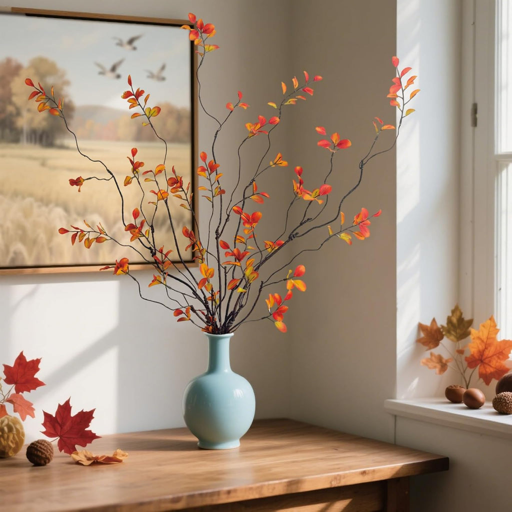 4 Pcs Fall Stems Artificial Ficus Branches Faux Eucalyptus Stems Fall Decor