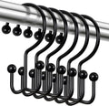 CHICTIE Black Shower Curtain Hooks, Double Shower Curtain Rings, Stainless Steel Shower Curtain Hooks Rings Rust Proof, Anti-Drop Shower Hooks Hangers for Shower Curtain Rods Bathroom (12 Pack)