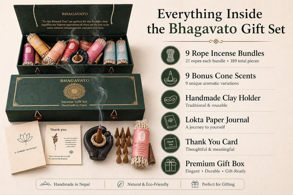 Handmade Himalayan Rope Incense,Eco-Friendly, Aromatic Ambiance, Healing, Purification, Made from Pure Himalayan Herbs (Gift Box Set (Curated Incense Collection of Ropes and Cones))