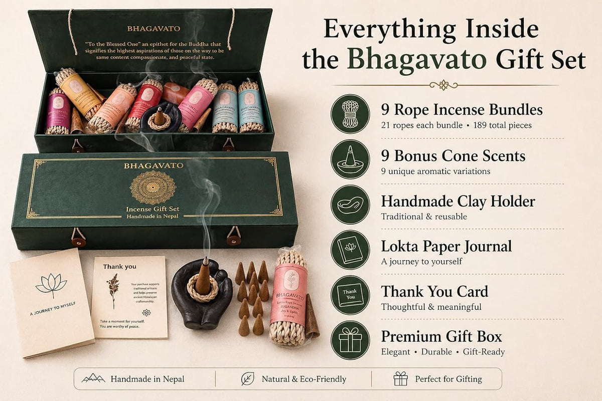 Handmade Himalayan Rope Incense,Eco-Friendly, Aromatic Ambiance, Healing, Purification, Made from Pure Himalayan Herbs (Gift Box Set (Curated Incense Collection of Ropes and Cones))
